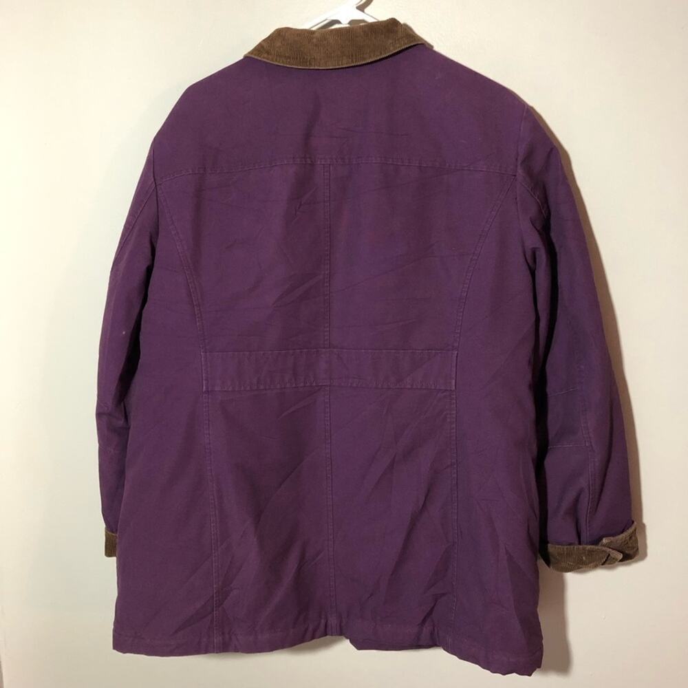 LL Bean womens plum purple quilted chore barn coat L corduroy trim 267097 lined - Picture 2 of 16